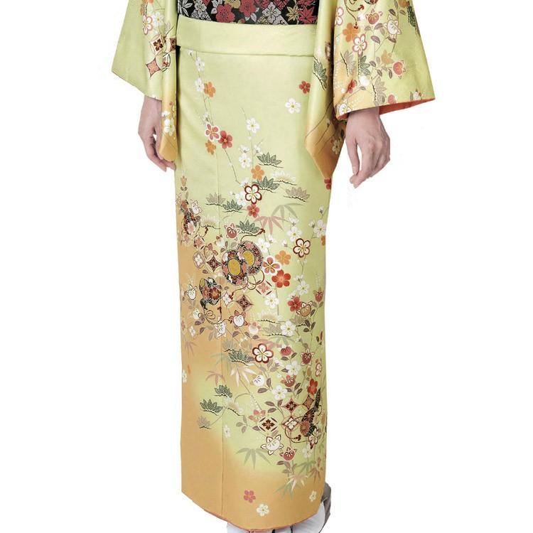 H.L（アッシュ・エル） 訪問着 単品 黄緑ぼかし地 宝尽くし枝吉祥花柄