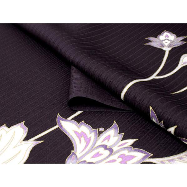 着物 反物 正絹 小紋 濃紫 更紗花 フルオーダー お仕立て付き 手縫い
