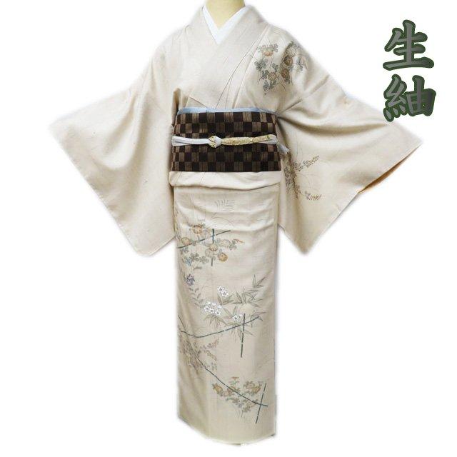 FINAL PRICE ／ 紬 着物 未使用 正絹 袷 セミフォーマル 生紬 植物文様