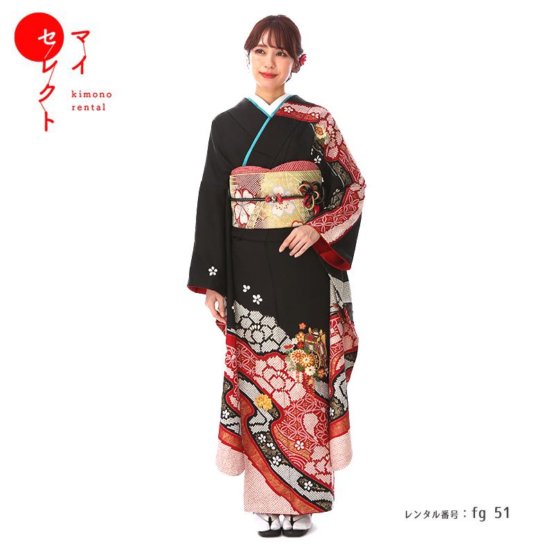 振袖レンタル 正絹 総絞り シンプル fg-51b フルセット一式 着物 人気