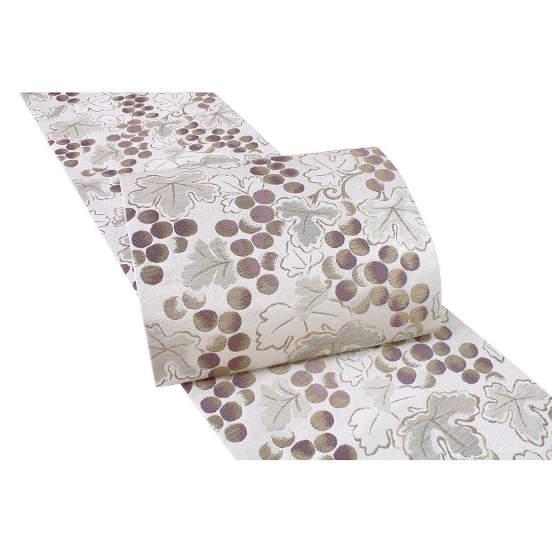 袋帯 正絹 織 西陣織 岡文織物 六文字屋半兵衛 新品 銀地 シルバー