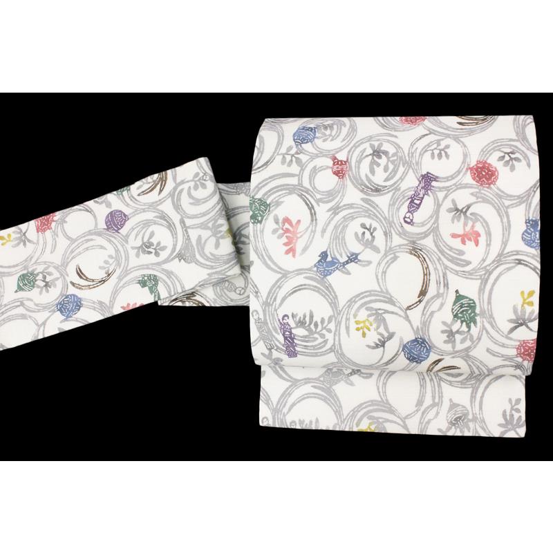 名古屋帯 江戸紅型 紅型染 和染紅型 浜紬 浜つむぎ 網織紬 正絹 白地