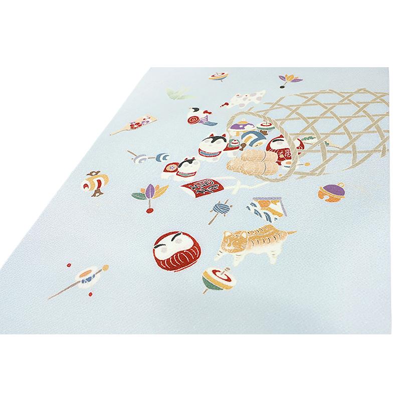 OLYMPIA 名古屋帯 秀美 十日町友禅 正絹 浜ちりめん 薄水色 水色 猫