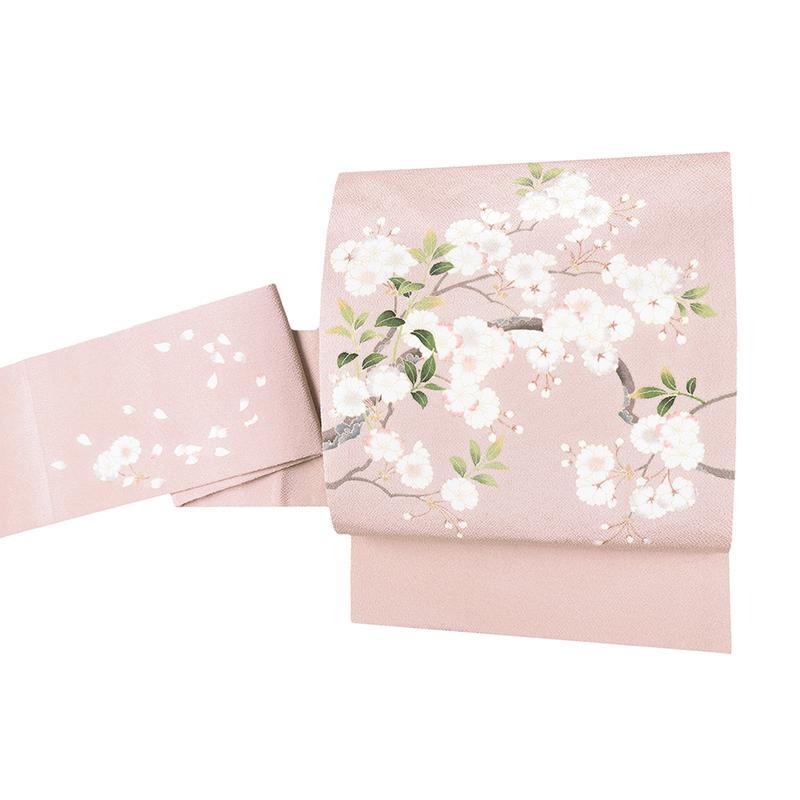 九寸名古屋帯 秀美 十日町友禅 正絹 浜ちりめん 伊と幸 ピンク ピンク