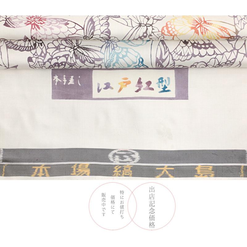 本場大島紬 大島紬 江戸紅型 紅型染 紬 縞大島紬 白地 紫 灰藤 水色