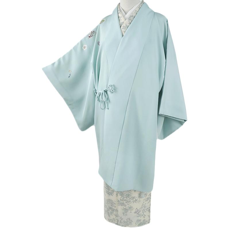 道中着 ロング 長羽織 正絹 十日町友禅 秀美 水色 宝尽くし 絵羽コート