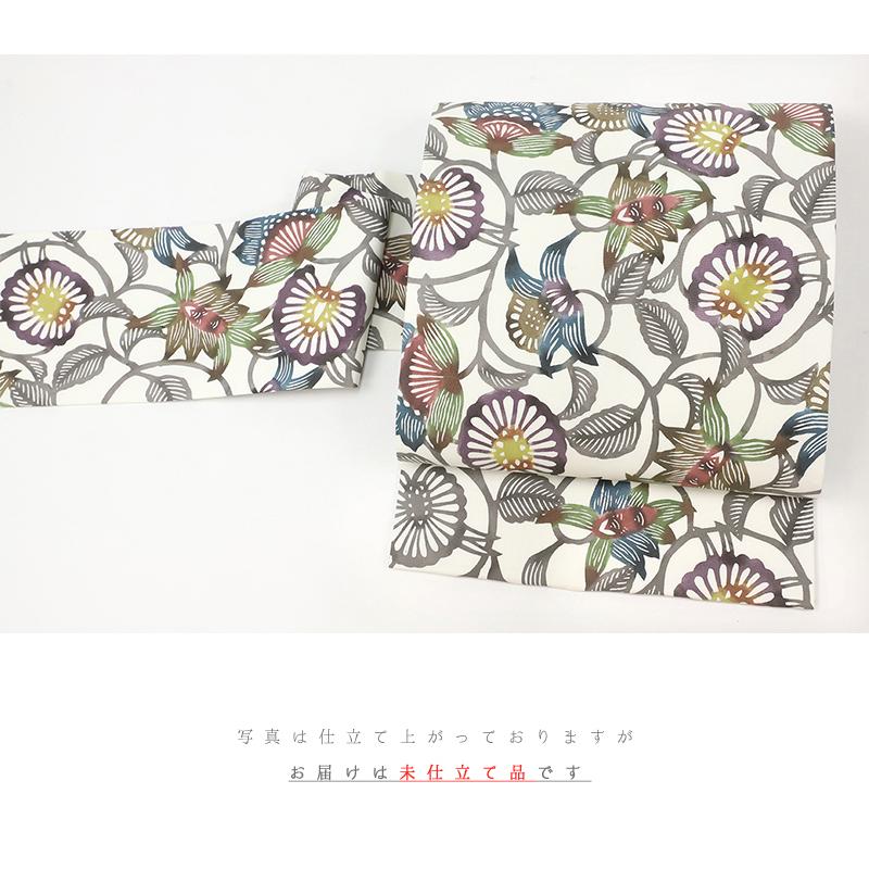 江戸紅型 名古屋帯 紅型染 最駒塩瀬 五泉 白地 花唐草 更紗 正絹