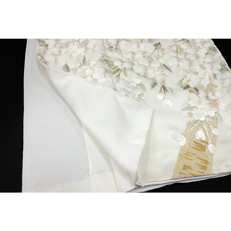 訪問着 手刺繍 総刺繍 正絹 桜 桜枝 駒羽二重 最高級丹後ちりめん 仮絵