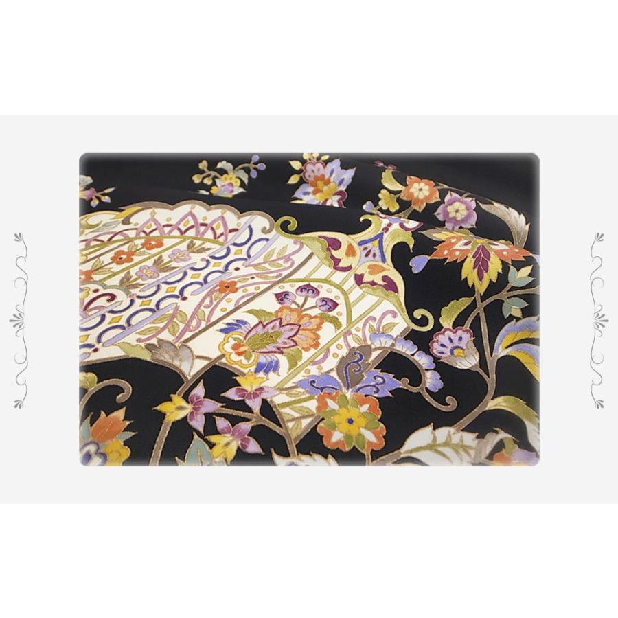 岡重 名古屋帯 九寸 正絹 黒地 駒塩瀬 花更紗文様 新品 未仕立て 反物
