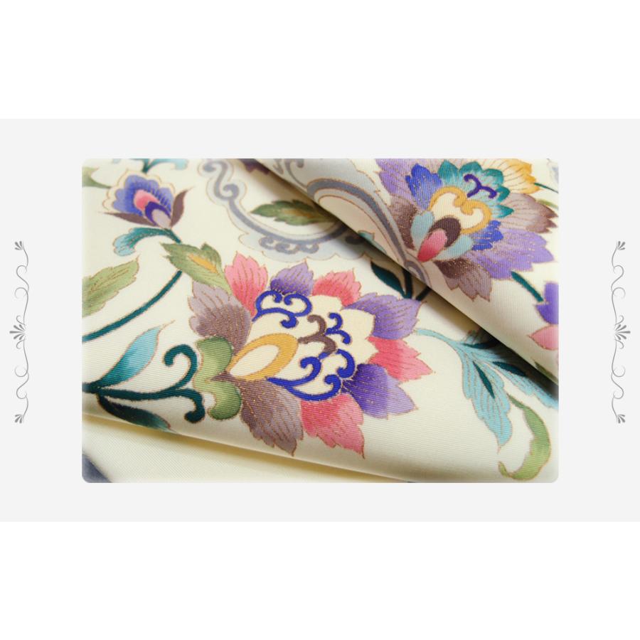 岡重 名古屋帯 駒塩瀬 九寸 金彩 クリーム色 オフホワイト 未仕立て品