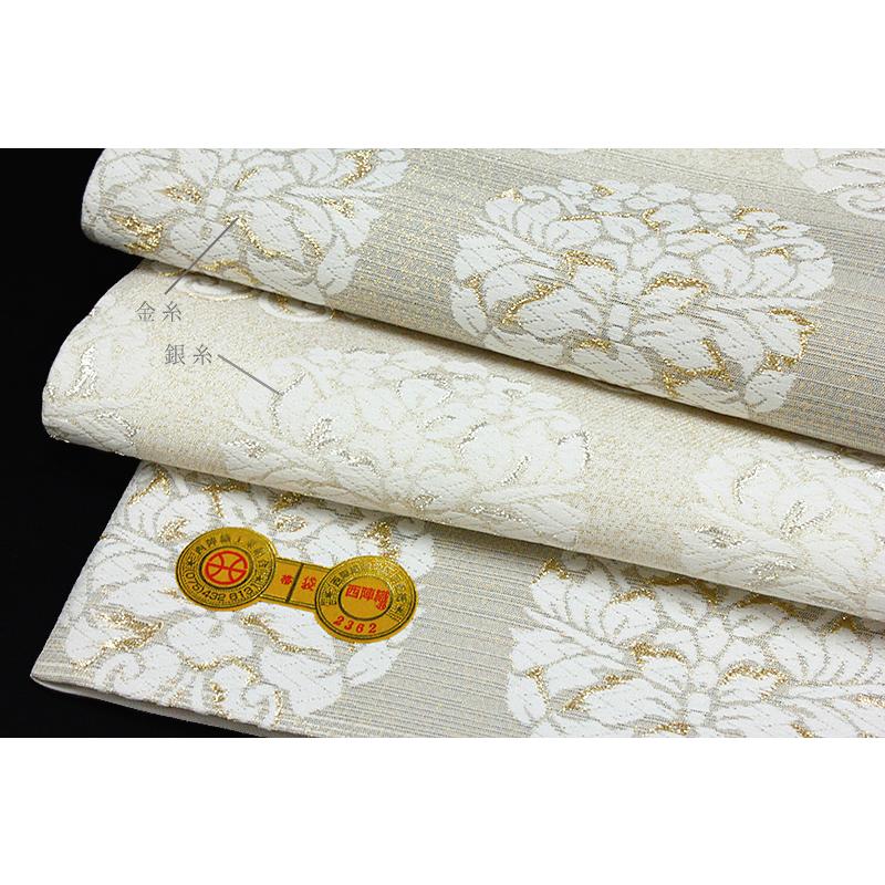 袋帯 正絹 唐織 西陣織 新品 白地 華文 横段 金銀糸 西陣 大光 礼装用