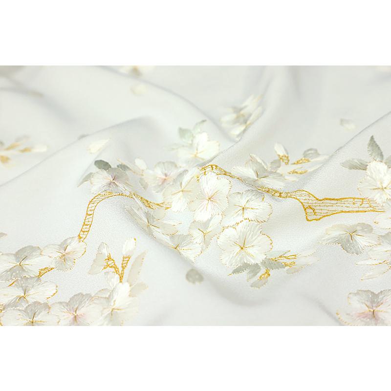 訪問着 手刺繍 総刺繍 正絹 白地 桜 未仕立て 仮絵羽 着物 反物