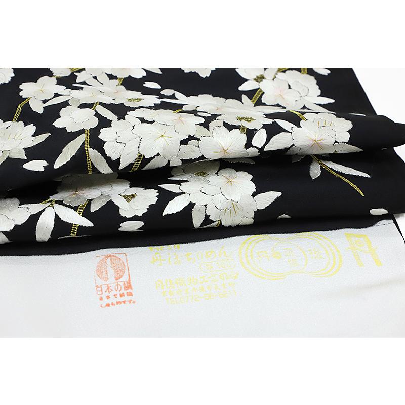 訪問着 手刺繍 正絹 黒地 桜 未仕立て 着物 反物 仮絵羽 フォーマル