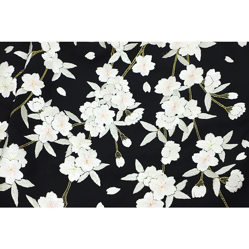 訪問着 手刺繍 正絹 黒地 桜 未仕立て 着物 反物 仮絵羽 フォーマル