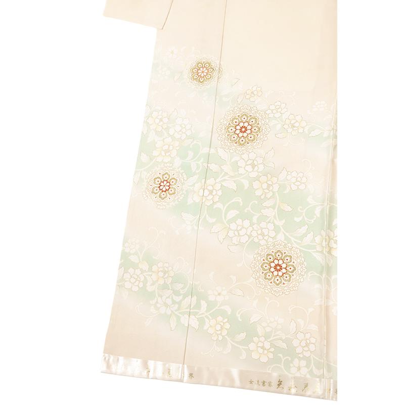 訪問着 七五三 正絹 クリーム色 薄黄色 華文 花唐草 古典 未仕立て 仮