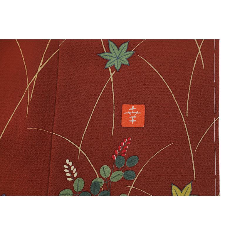 訪問着 花井幸子 赤茶 花 桜 桔梗 菊 紅葉 菱 青海波 波 萩 秋草 着物