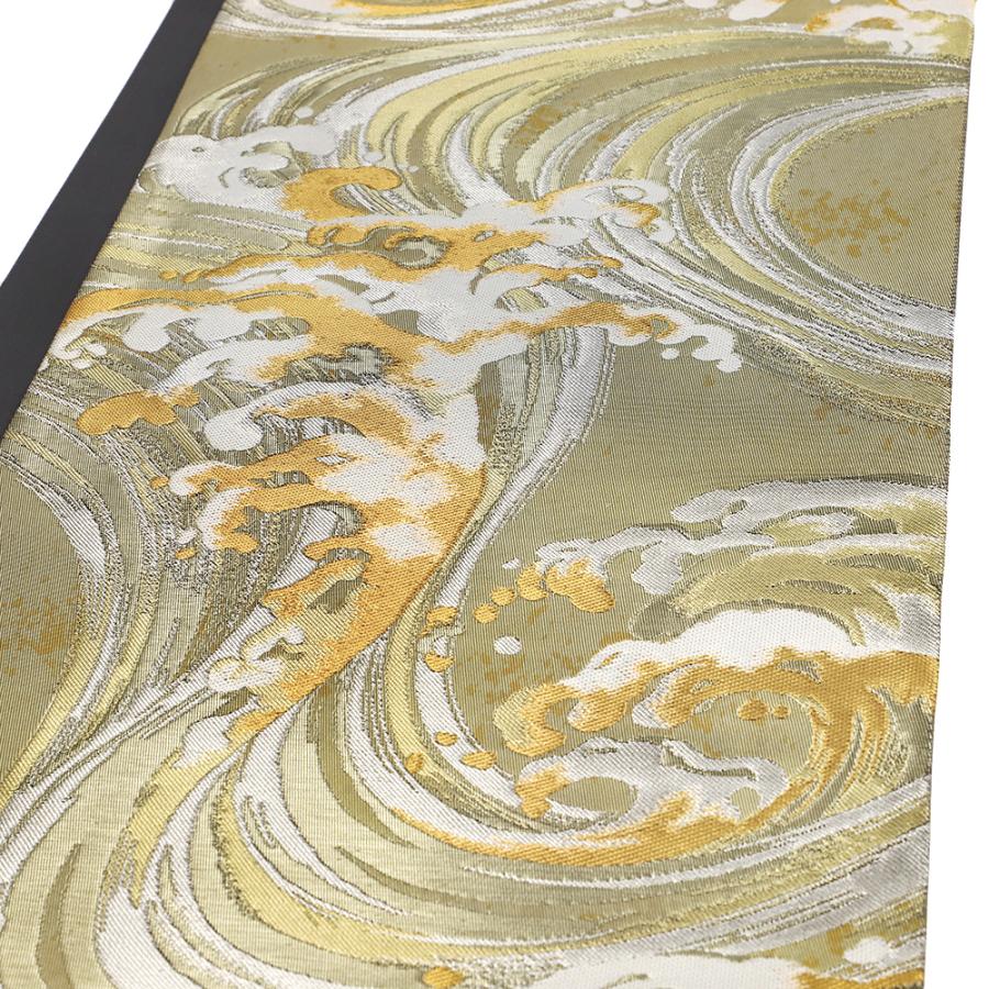 袋帯 正絹 フォーマル 唐織 中古 リサイクル 金 銀 流水 波 新古品