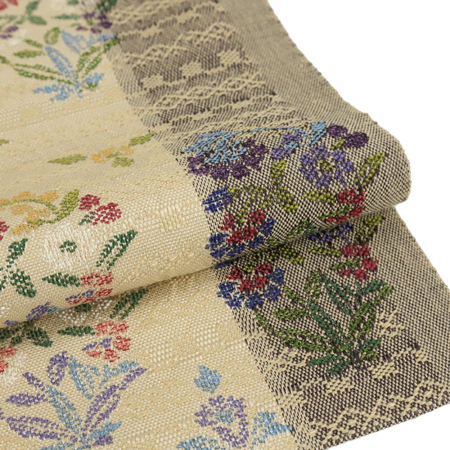 名古屋帯 帯屋捨松 花織 真綿紬 中古 カジュアル 正絹 肌色 花 仕立て