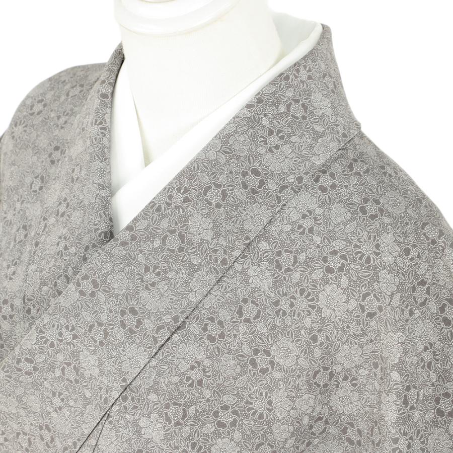 中古 江戸小紋 着物 リサイクル東京染小紋 正絹 灰色 墨黒 桜 花