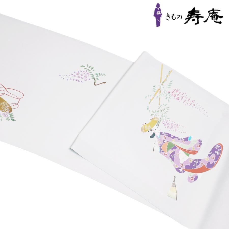 帯 名古屋帯 九寸名古屋帯 塩瀬名古屋 染め帯 仕立て込 グレー 藤娘 藤