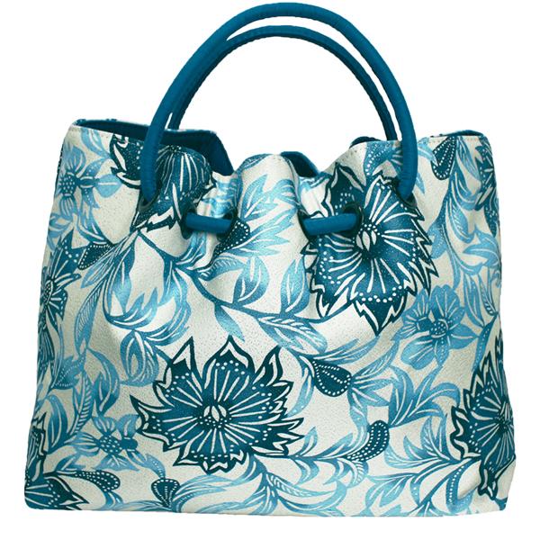 バッグ 和柄 レディース 和装バッグ 絹 手作り 紺 青 更紗 パール