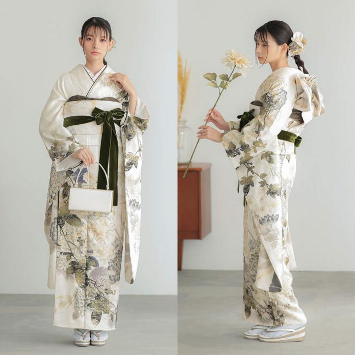 未仕立て 振袖 22点セット「さくら 白 菊に蔦 那須ほほみ・サクラ」仮