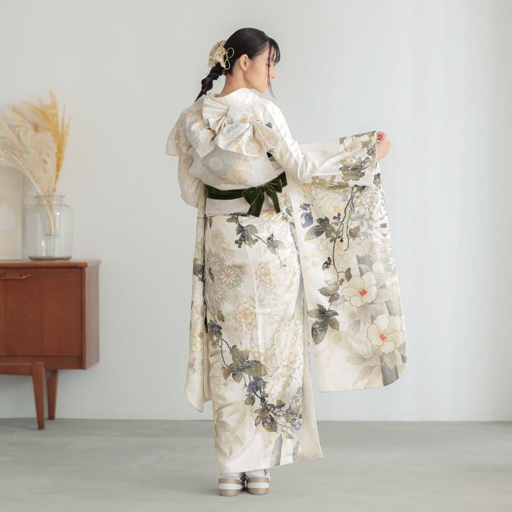 未仕立て 振袖 22点セット「さくら 白 菊に蔦 那須ほほみ・サクラ」仮
