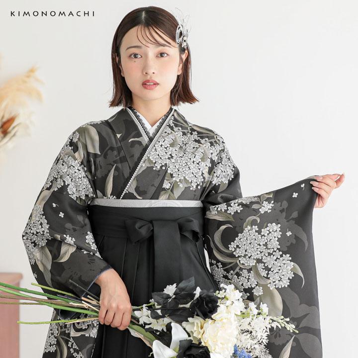 KIMONOMACHI 二尺袖着物 単品「銀木犀 黒色」KIMONOMACHIオリジナル お