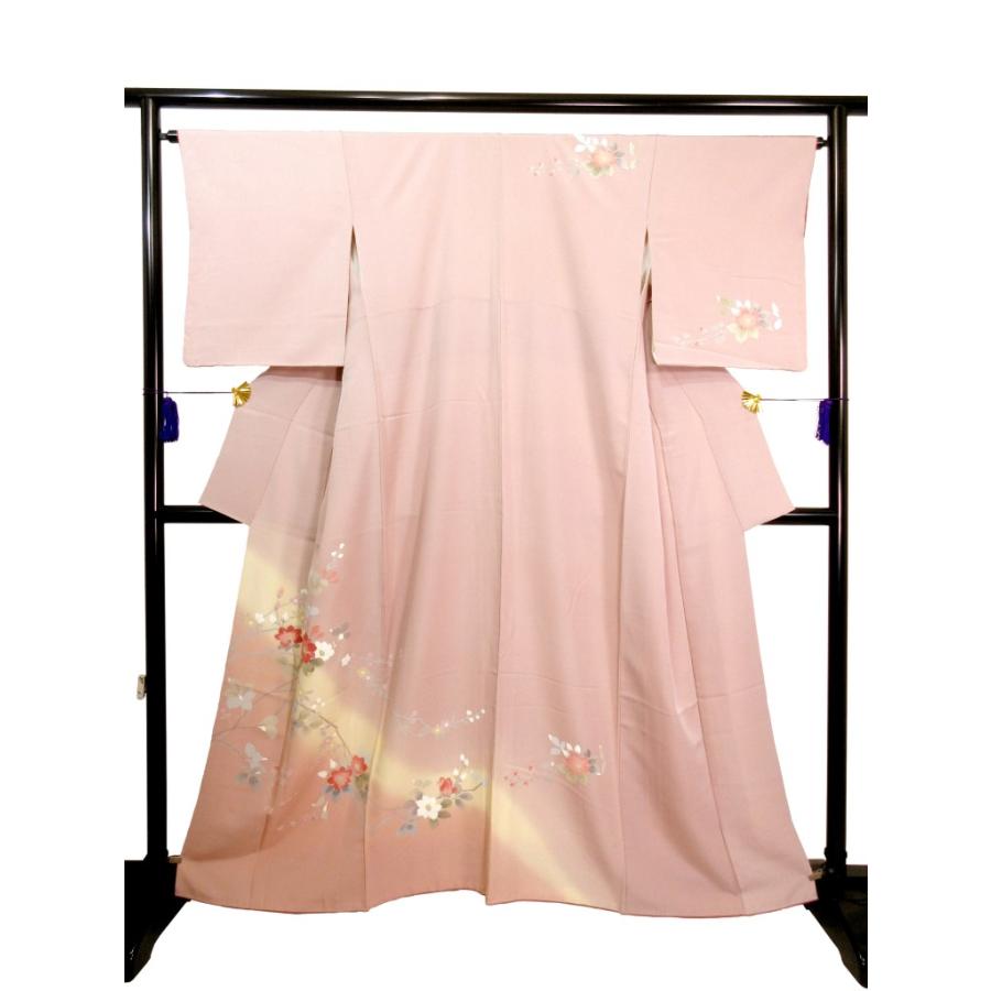 未使用に近い さざんか 薄ピンク 訪問着 正絹 リサイクル 上品 友禅染