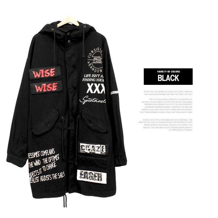 モッズコート メンズ ビッグシルエット ロゴ プリント ミリタリー M-51