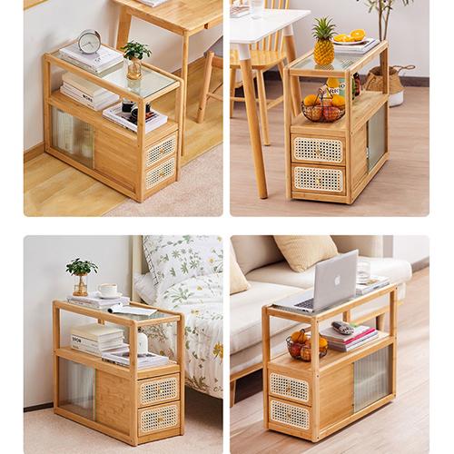 9%OFFクーポン☆サイドテーブル 棚板付き キャスター付き 竹製