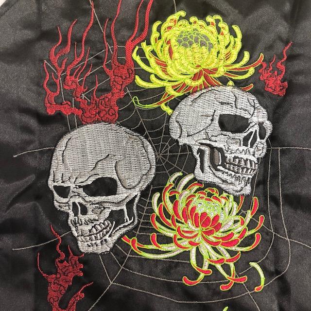 スカジャン 130 140 150 160 ドクロ 男女兼用 スカル 黒 ブラック 中綿