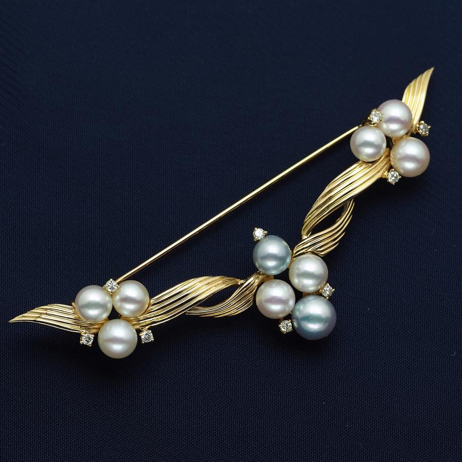 K18 アコヤ本真珠 ウイング ブローチ あこやパール 18金イエロー
