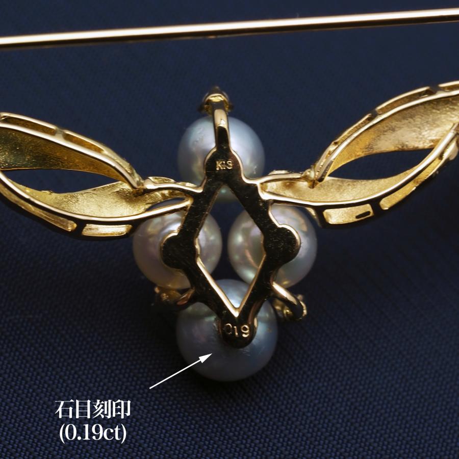 K18 アコヤ本真珠 ウイング ブローチ あこやパール 18金イエロー