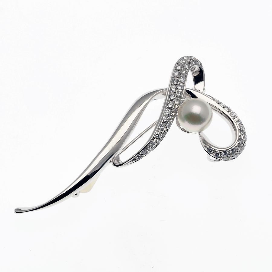 プラチナ900 アコヤ本真珠 デザインブローチ 0.75ct天然ダイヤモンド
