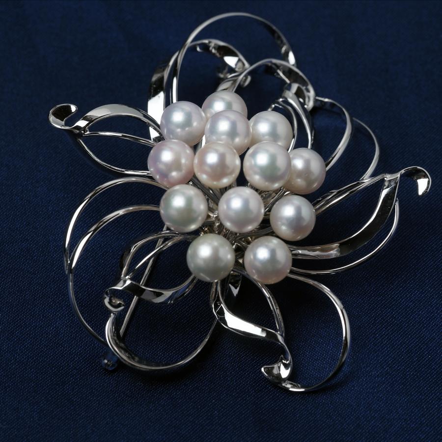 シルバー925 アコヤ本真珠 マルチパール ブローチ あこや 大ぶり