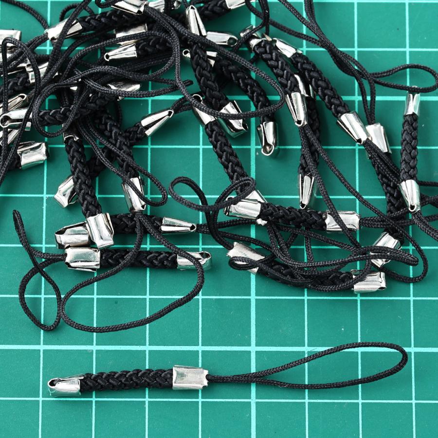 ストラップ パーツ 紐 金具 95本 セット 通し穴有り 根付紐 黒