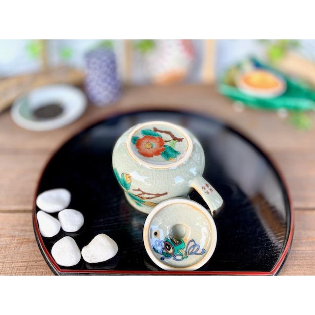 九谷焼 高級 陶磁器 急須 小 椿に鳥【裏絵】(Kutani Hyakkaen teapot