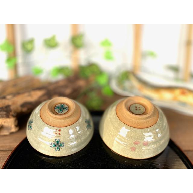 九谷焼 高級 陶磁器 ペア飯碗 風神雷神＆ソメイヨシノ 中裏絵 (Kutani