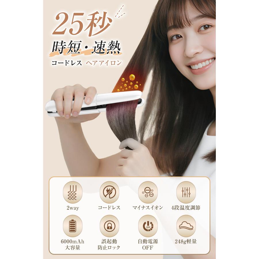 ヘアアイロン コードレス ミニ 25秒立ち上がり 急速加熱 ストレート