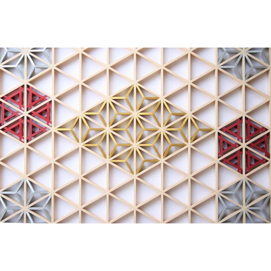 和モダン アートパネル 組子色彩葉 【金銀麻の葉 ちらし 3色1号