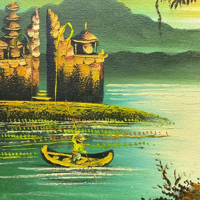 バリの絵 風景画 ウルン・ダヌ・ブラタン寺院 額付き 53×43cm バリ
