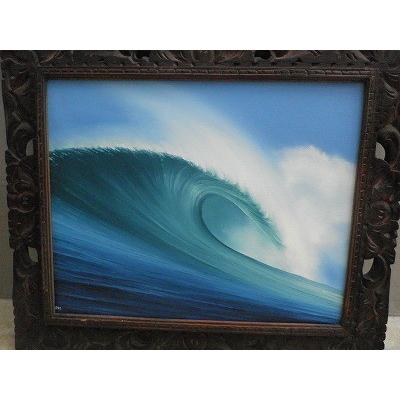 バリ島の絵画 波の絵 海の絵 壁掛け 額付き 63×53cmJ-4 バリアート