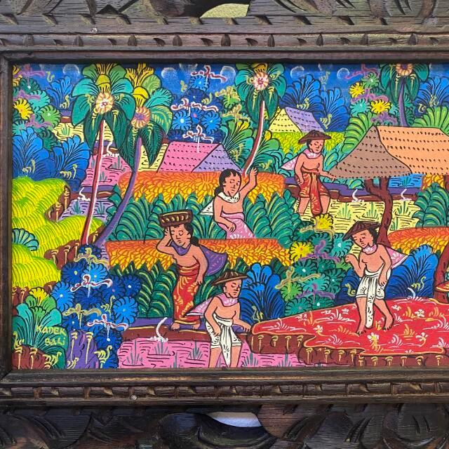 バリ絵画 風景画 額付き W63×H33cm アートパネル ヤングアーティスト