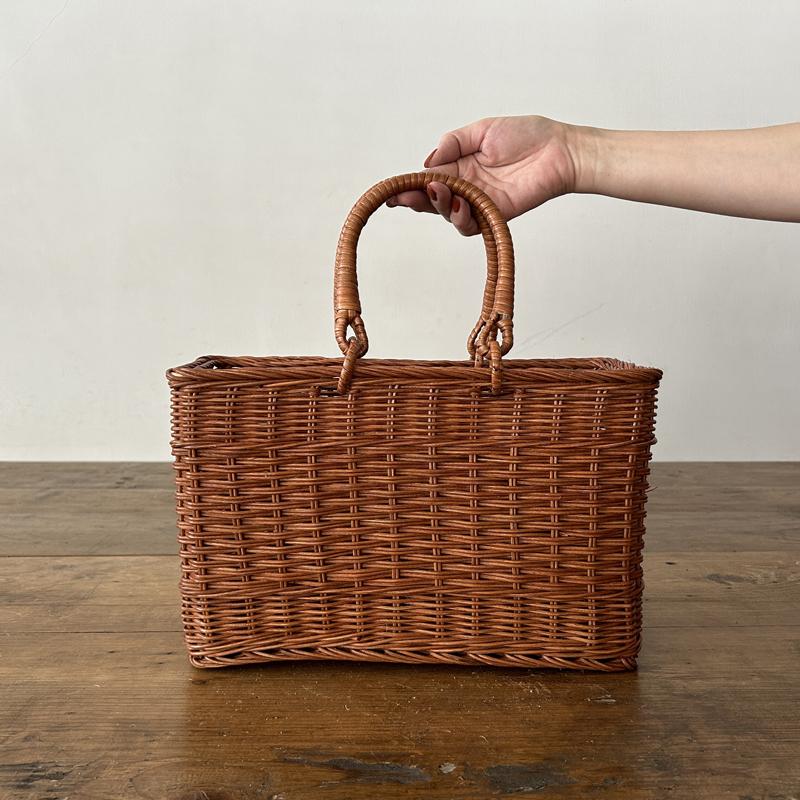 松野屋 藤2本スクエアバスケット ラタン 藤 かご バッグ ナチュラル