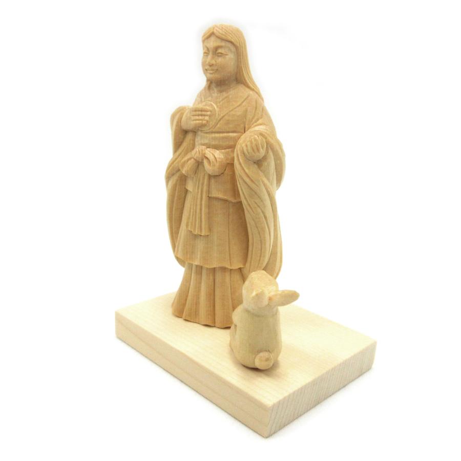 木彫神像/瀬織津姫（セオリツヒメ） 3.0寸 桧木 うさぎ付き : 栗田