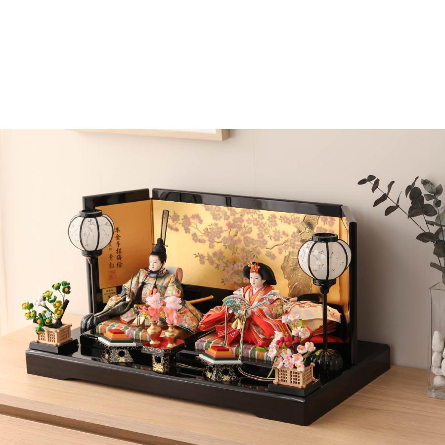 雛人形 コンパクト 親王飾り 三五 士君子 本金蒔絵 宝永桜華 金屏風飾