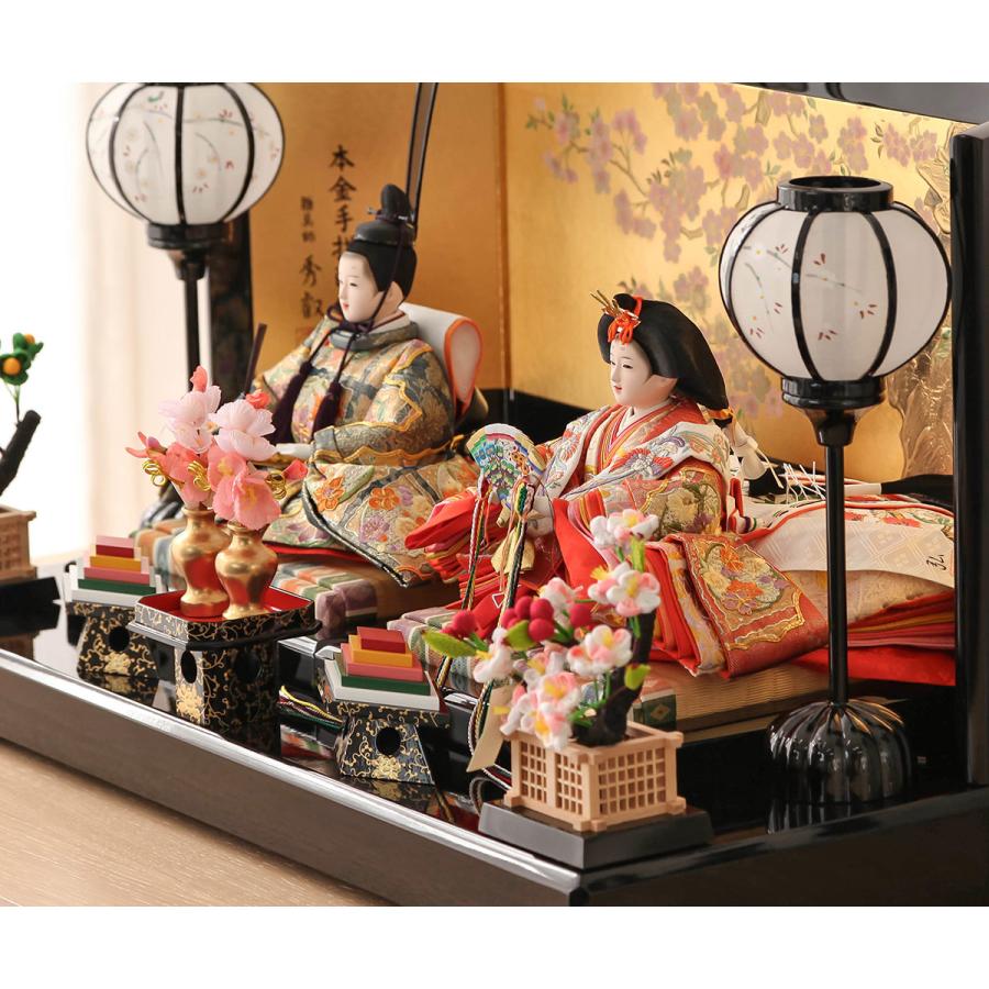 雛人形 コンパクト 親王飾り 三五 士君子 本金蒔絵 宝永桜華 金屏風飾