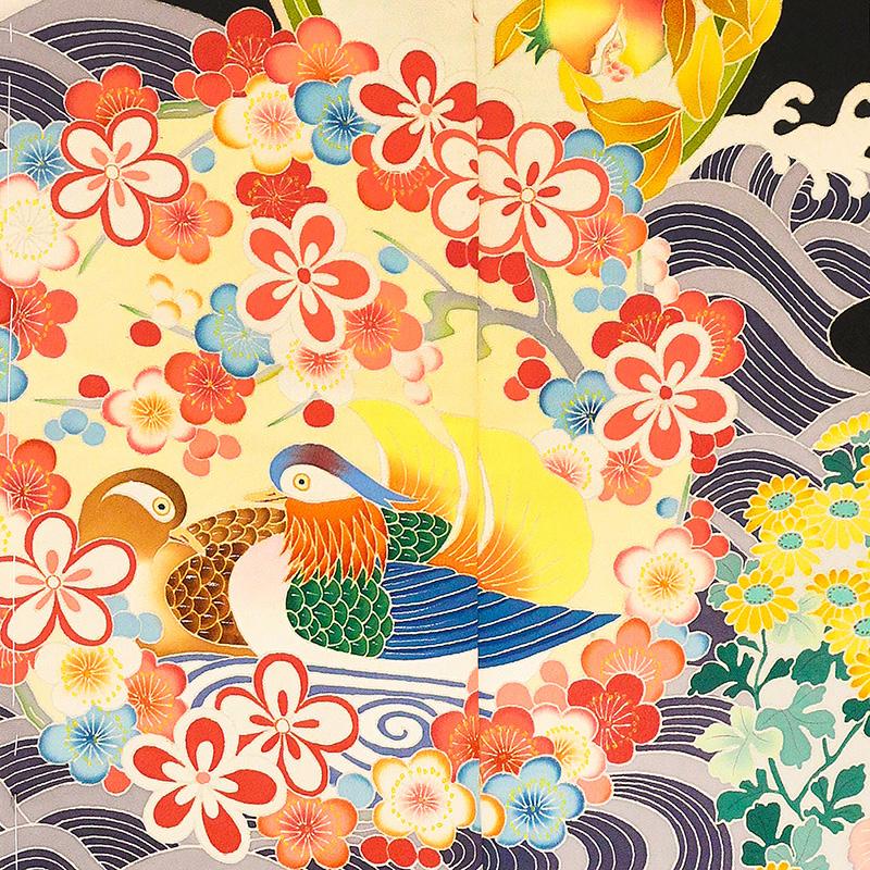 記念感謝祭【仕立無料】本加賀友禅伝統的工芸品手描加賀五彩染☆花鳥