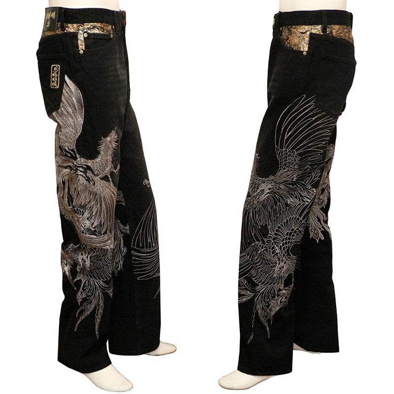 絡繰魂 粋 からくりだましい いき 鳳凰降臨 柄 刺繍 和柄 デニムパンツ